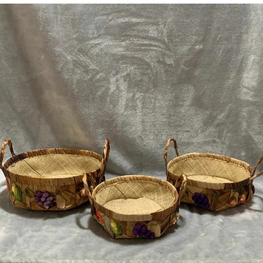 Woven Baskets Set of 3 Fruit Veggie Decor‎ Raffia Farmhouse Countrycore Vintage